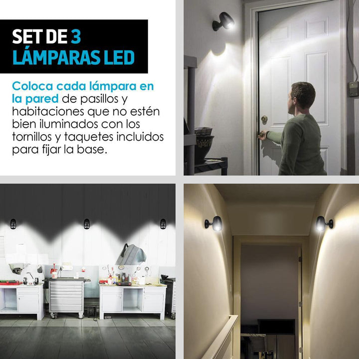 Luces LED con Sensor de Movimiento Cabezal Ajustable (3 pz) - Redlemon