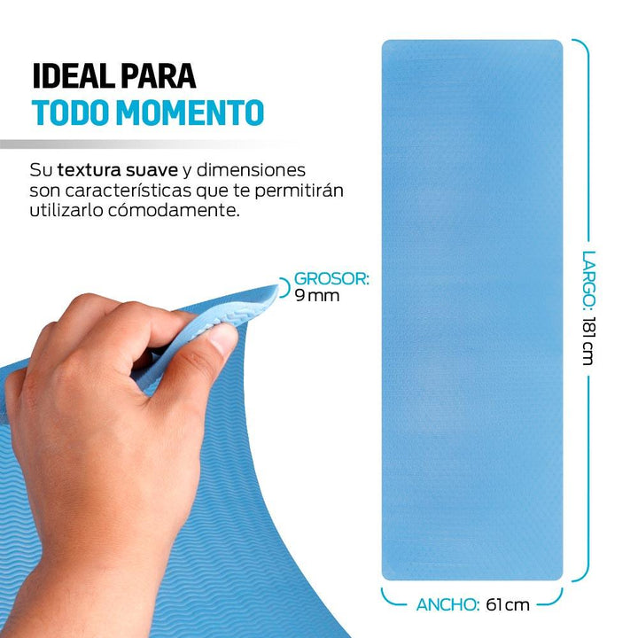 Tapete para Yoga Pilates con Correa para Transportar, 9mm, Ideal para Ejercicio - Redlemon