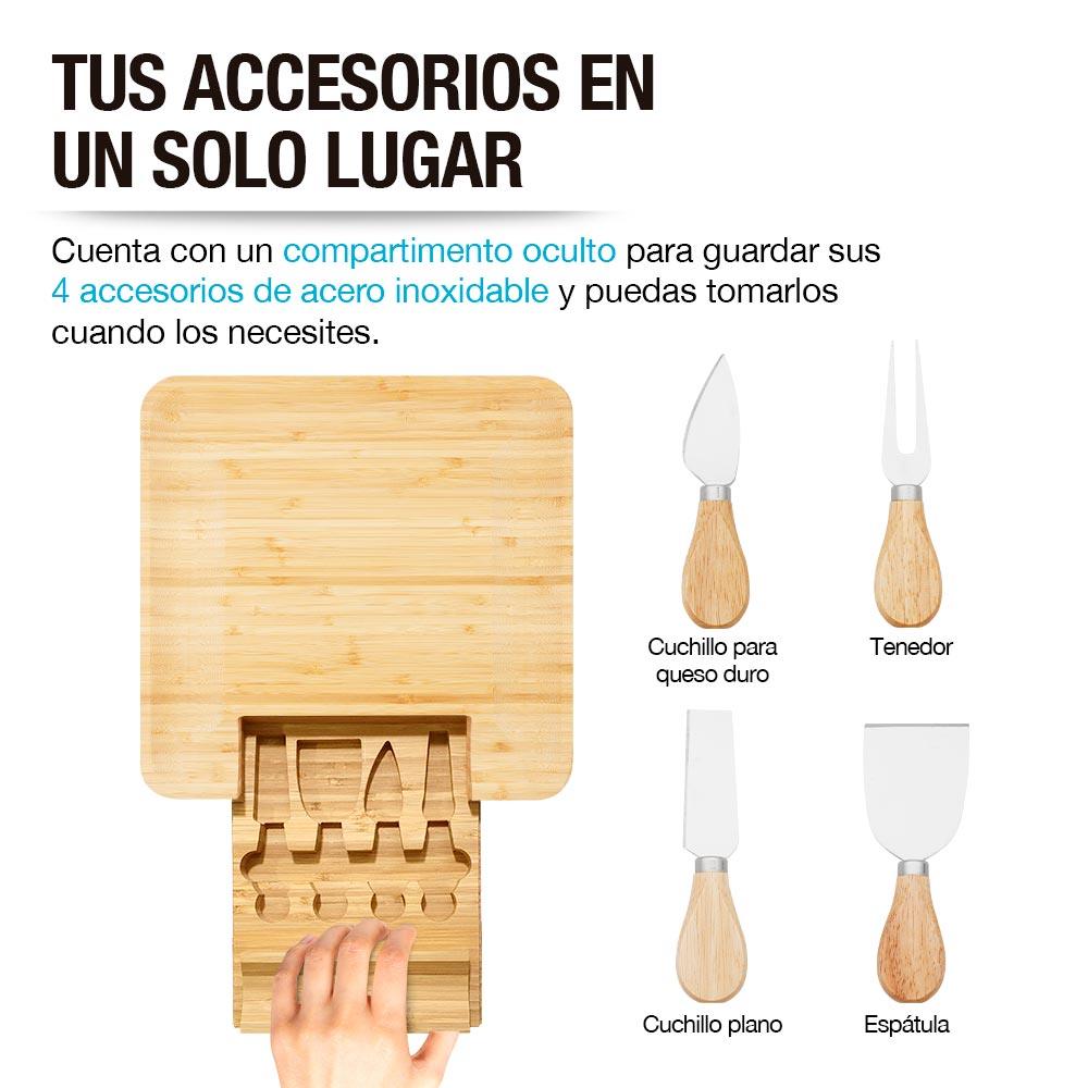 Tabla para Quesos y Carnes Frías de Bambú con Accesorios - Redlemon