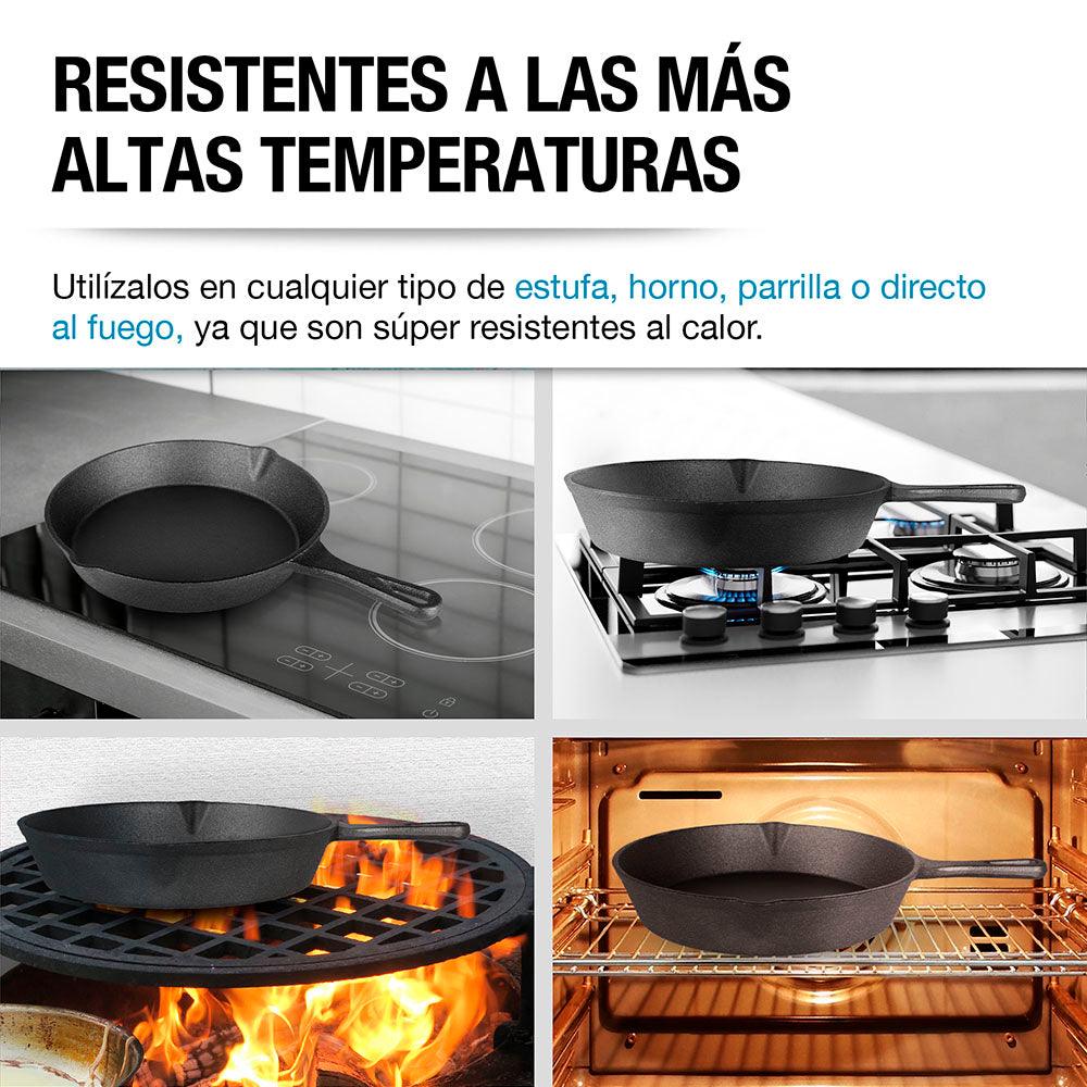 Set de 3 Sartenes de Hierro Fundido Antiadherente para Cocina - Redlemon