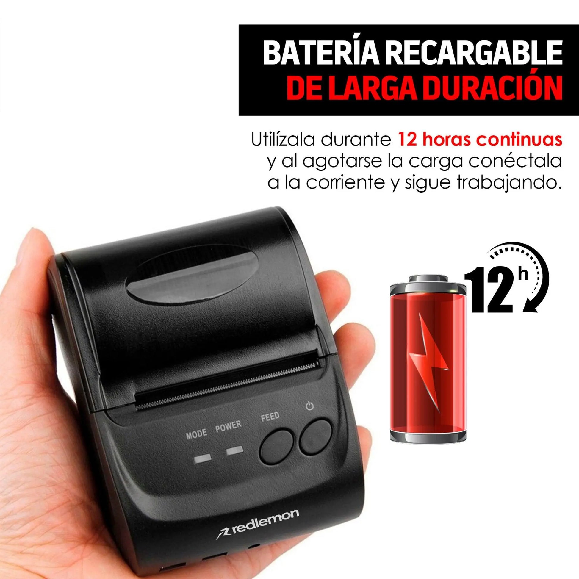 Mini Impresora Térmica Portátil Bluetooth, Inalámbrica, Para Tickets y Recibos POS PDV, 58mm - Redlemon