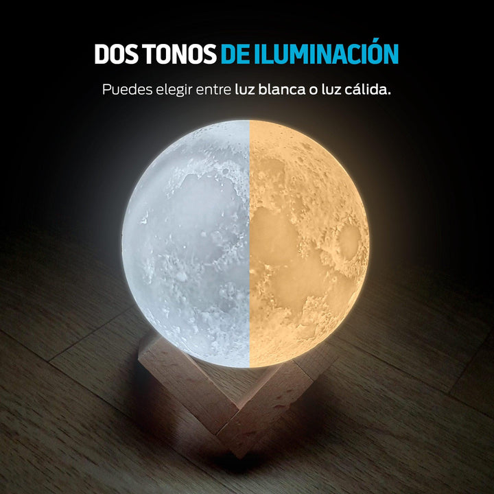 Lámpara de Luna en Impresión 3D(18cm) con 2 Colores LED - Redlemon