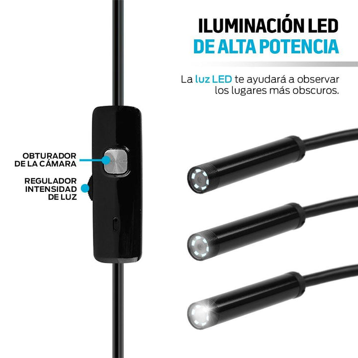 Cámara Endoscopio para Celular USB, USB-C y Micro USB (1m) - Redlemon
