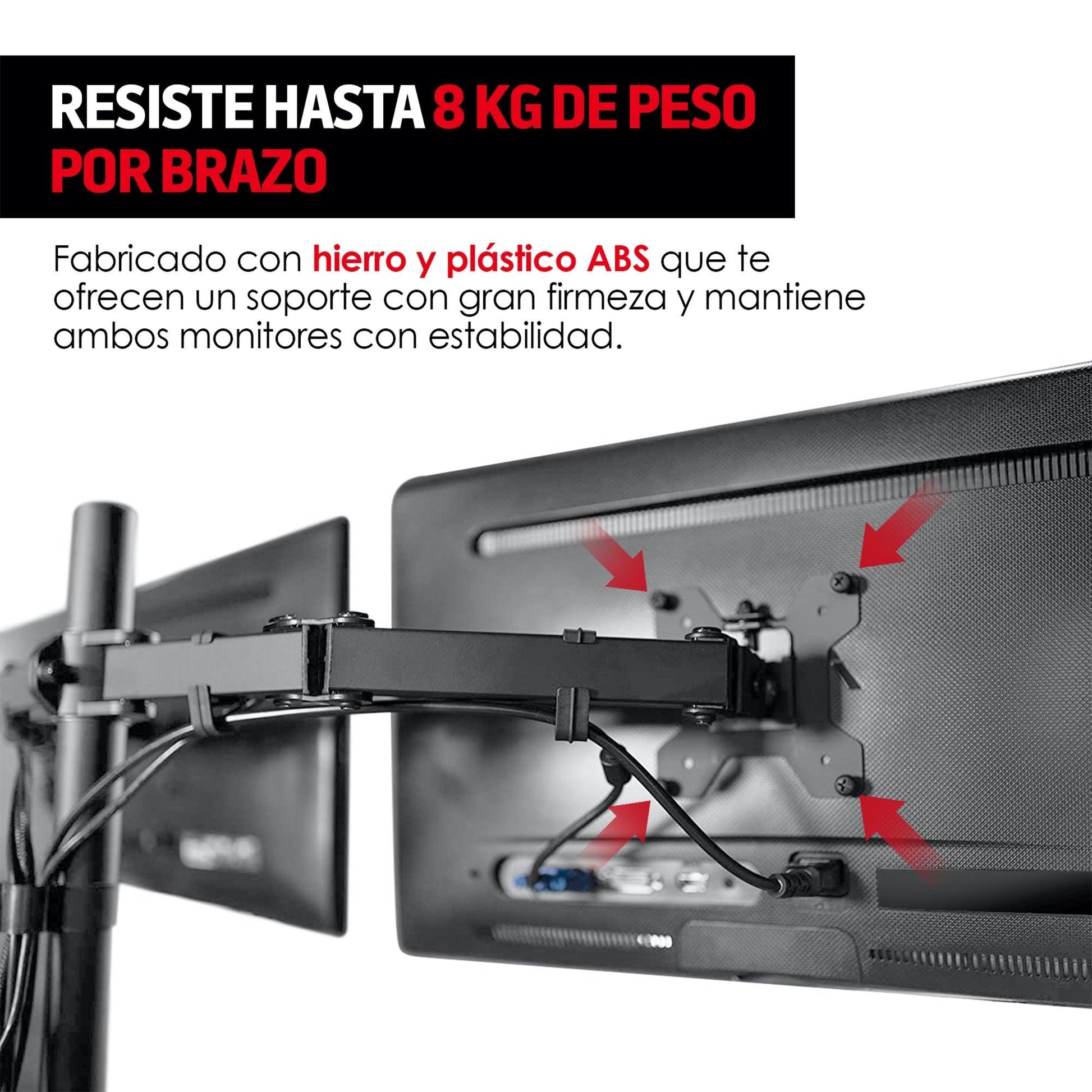 Soporte para 2 Monitores de 13” a 32” con Base para Escritorio - Redlemon