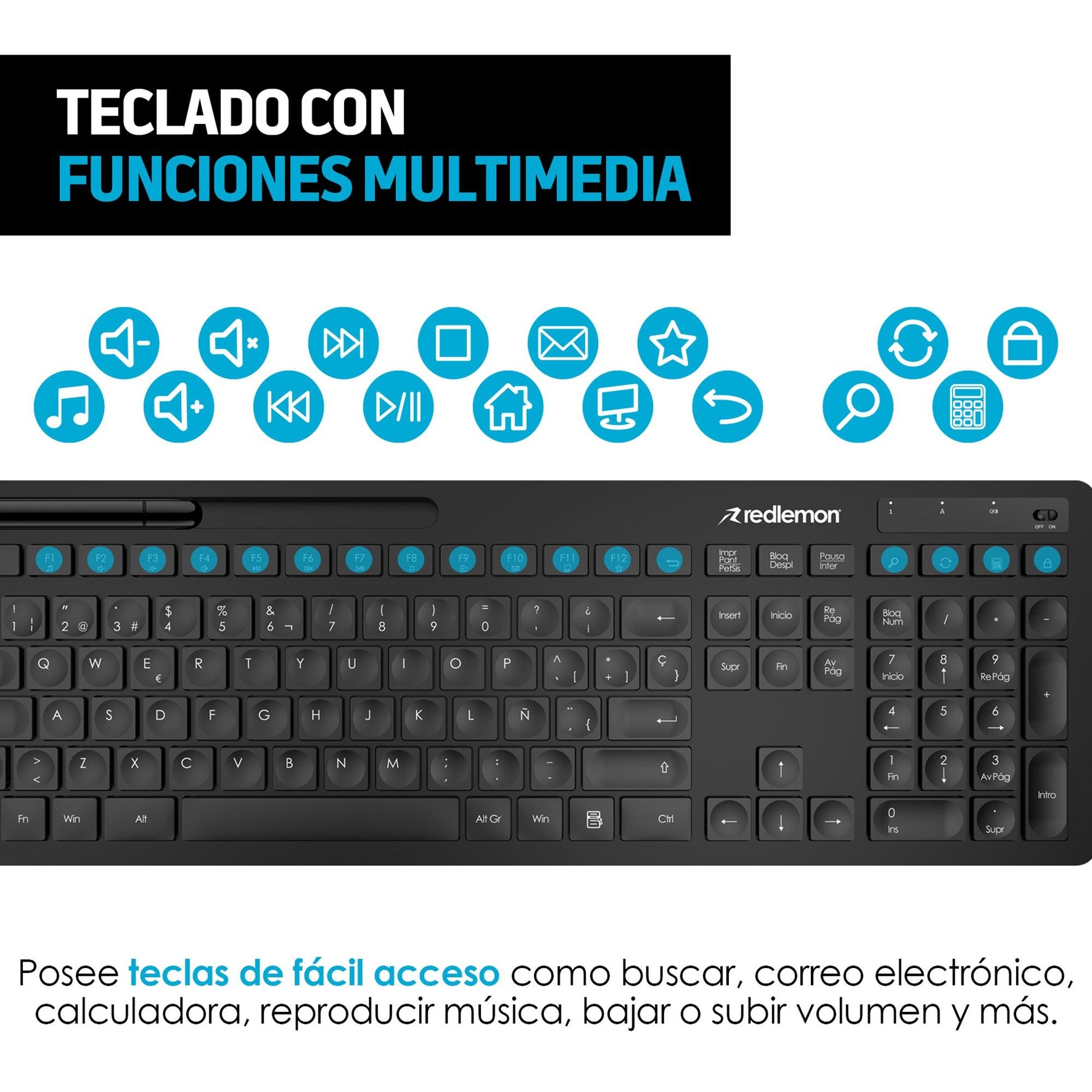 Teclado y Mouse Inalámbrico USB para Windows y Mac - Redlemon