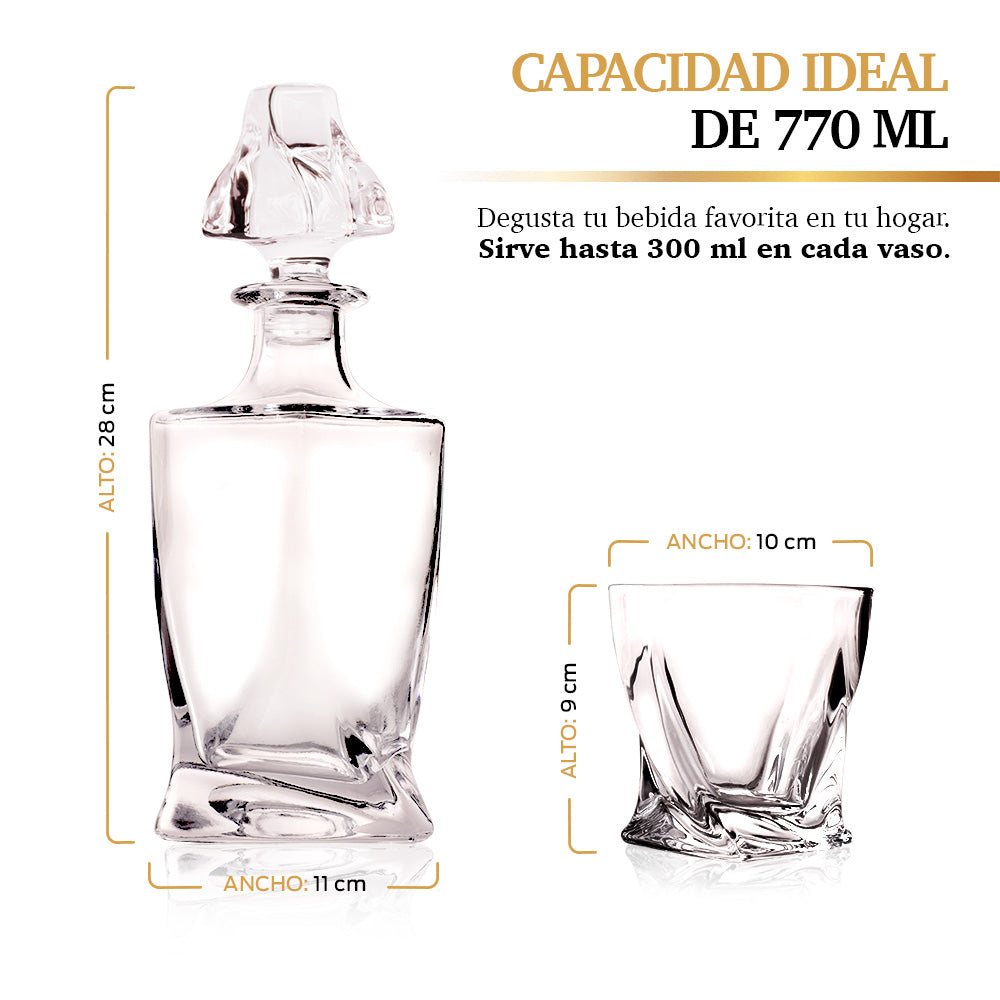 Decantador de Cristal Twist con Vasos Old Fashion para Whiskey Redlemon Technology México
