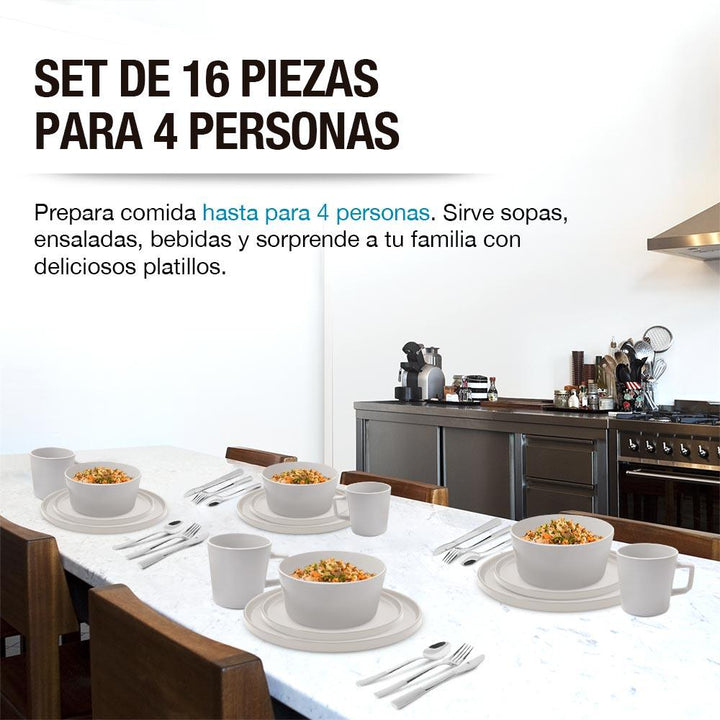 Vajilla para Cocina de Gres para 4 Personas (16 Piezas) - Redlemon