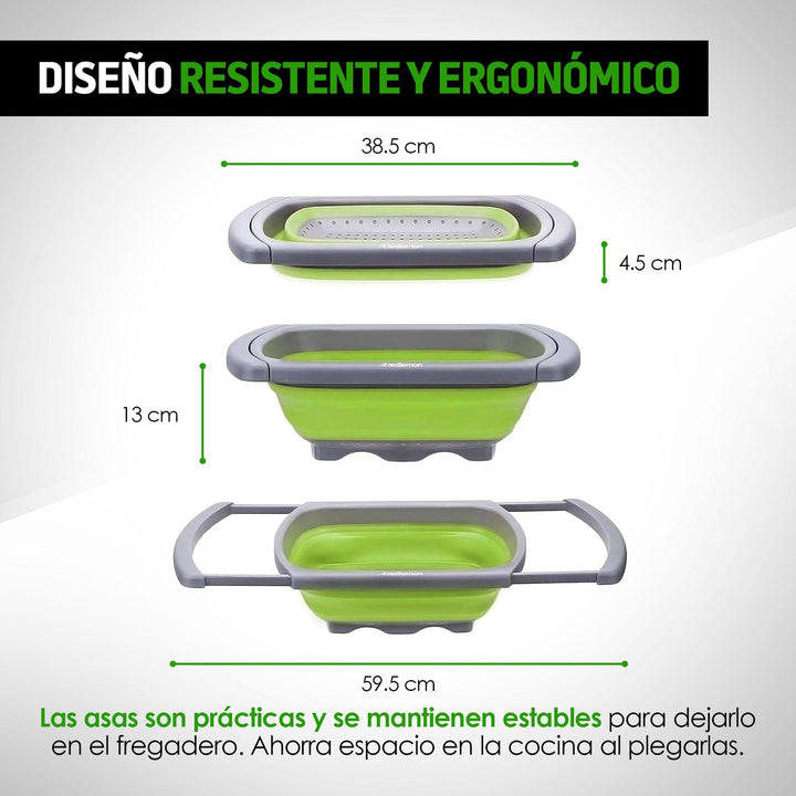 Colador Plegable de Silicón con Asas para Fregadero - Redlemon