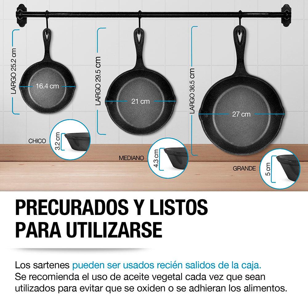 Set de 3 Sartenes de Hierro Fundido Antiadherente para Cocina - Redlemon