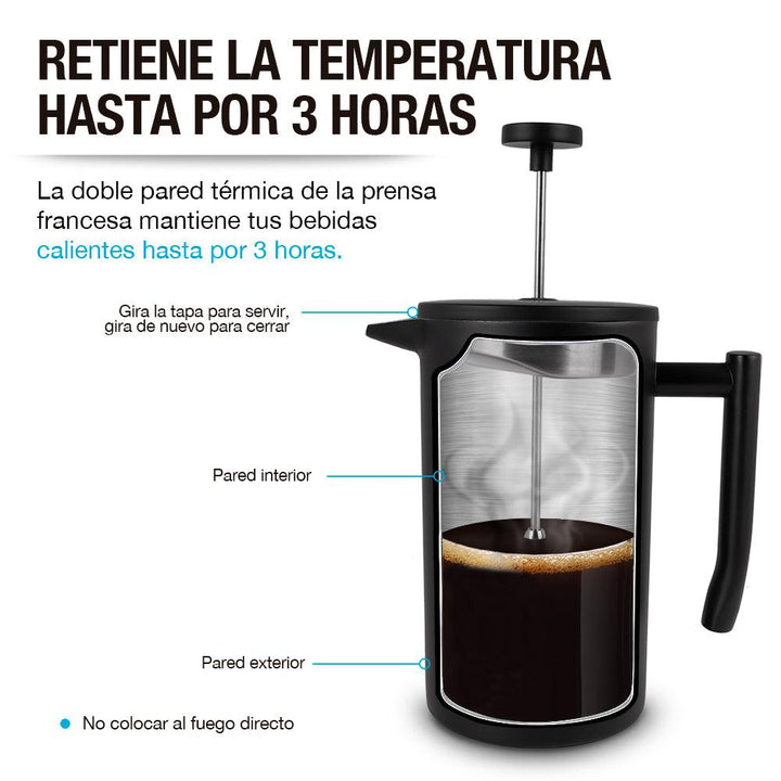 Cafetera Prensa Francesa de Acero Inoxidable de Doble Pared