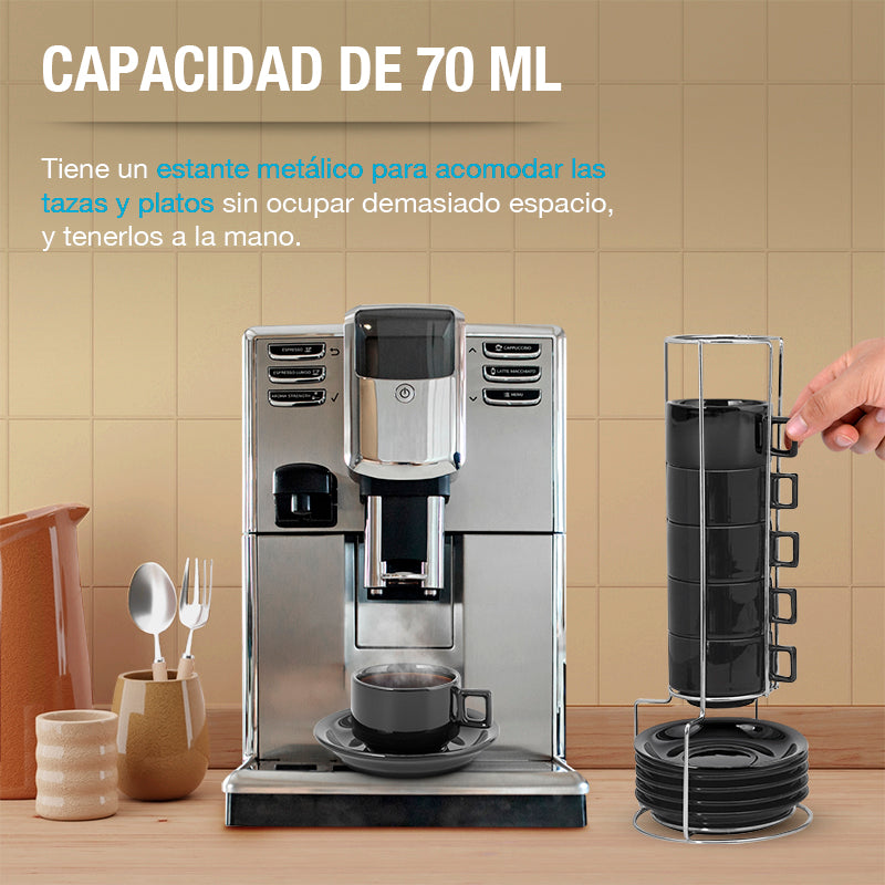 Tazas para Café Espresso con Platos Base Metálica Casa Litus Redlemon Technology México