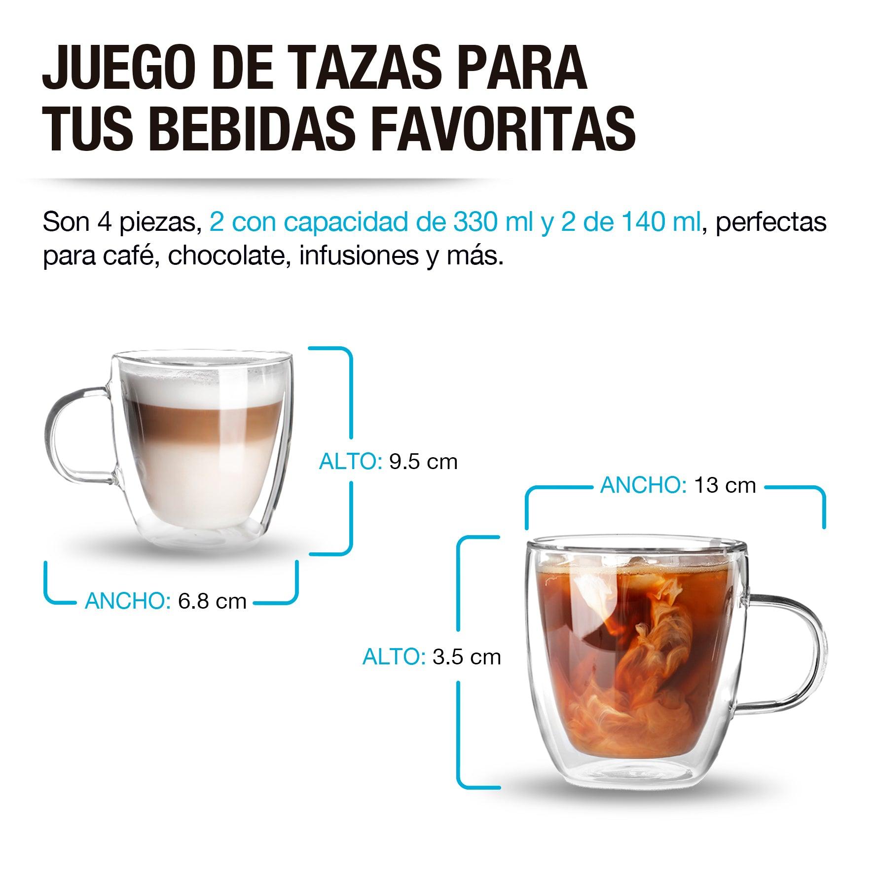 Tazas para Café de Doble Pared Térmica 4Pz 330ml y 140ml - Redlemon