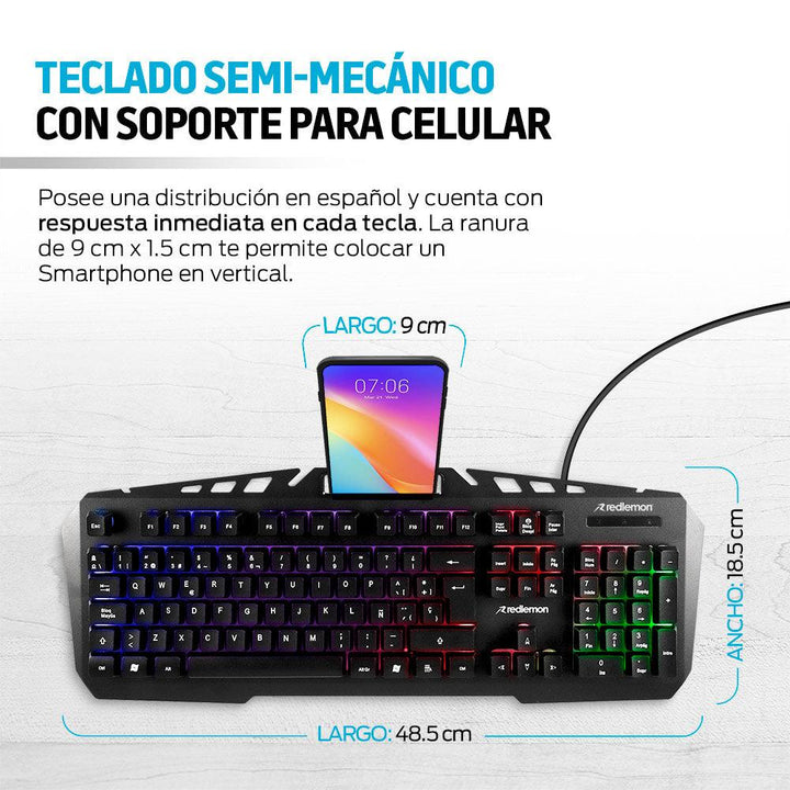 Kit de Teclado y Mouse Gamer Alámbrico USB con Luz LED - Redlemon