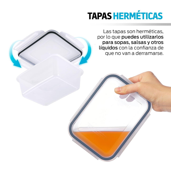 Contenedores para Alimentos Reutilizables de Plástico 16 Pz con Tapa - Redlemon