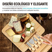 Tabla para Quesos y Carnes Frías de Bambú con Accesorios - Redlemon