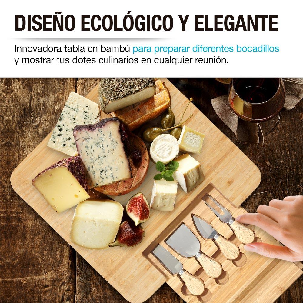 Tabla para Quesos y Carnes Frías de Bambú con Accesorios - Redlemon