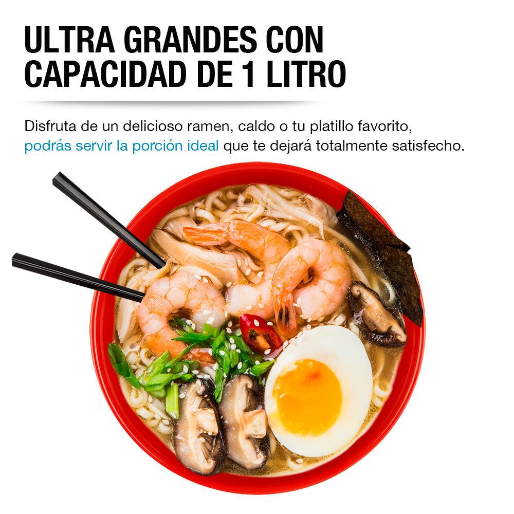 4 Platos Hondos de Cerámica para Ramen Extra Grandes con Palillos Casa Litus - Redlemon