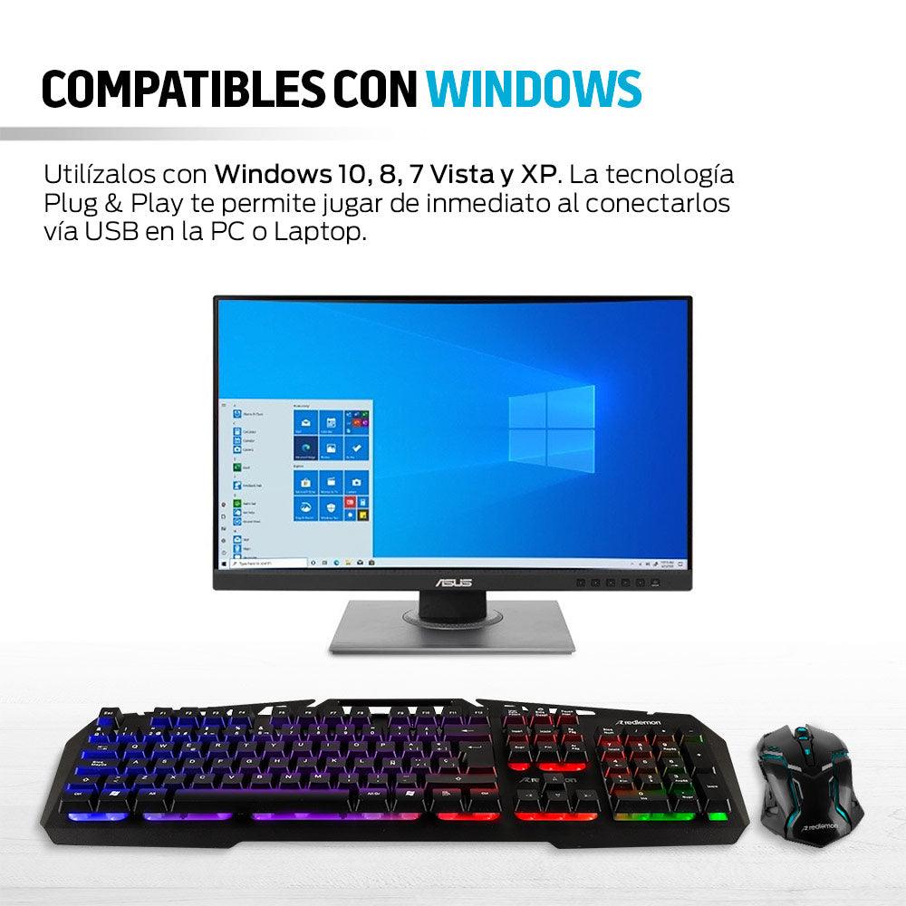 Kit de Teclado y Mouse Gamer Alámbrico USB con Luz LED - Redlemon
