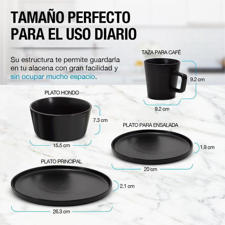 Vajilla para Cocina de Gres para 4 Personas (16 Piezas) - Redlemon