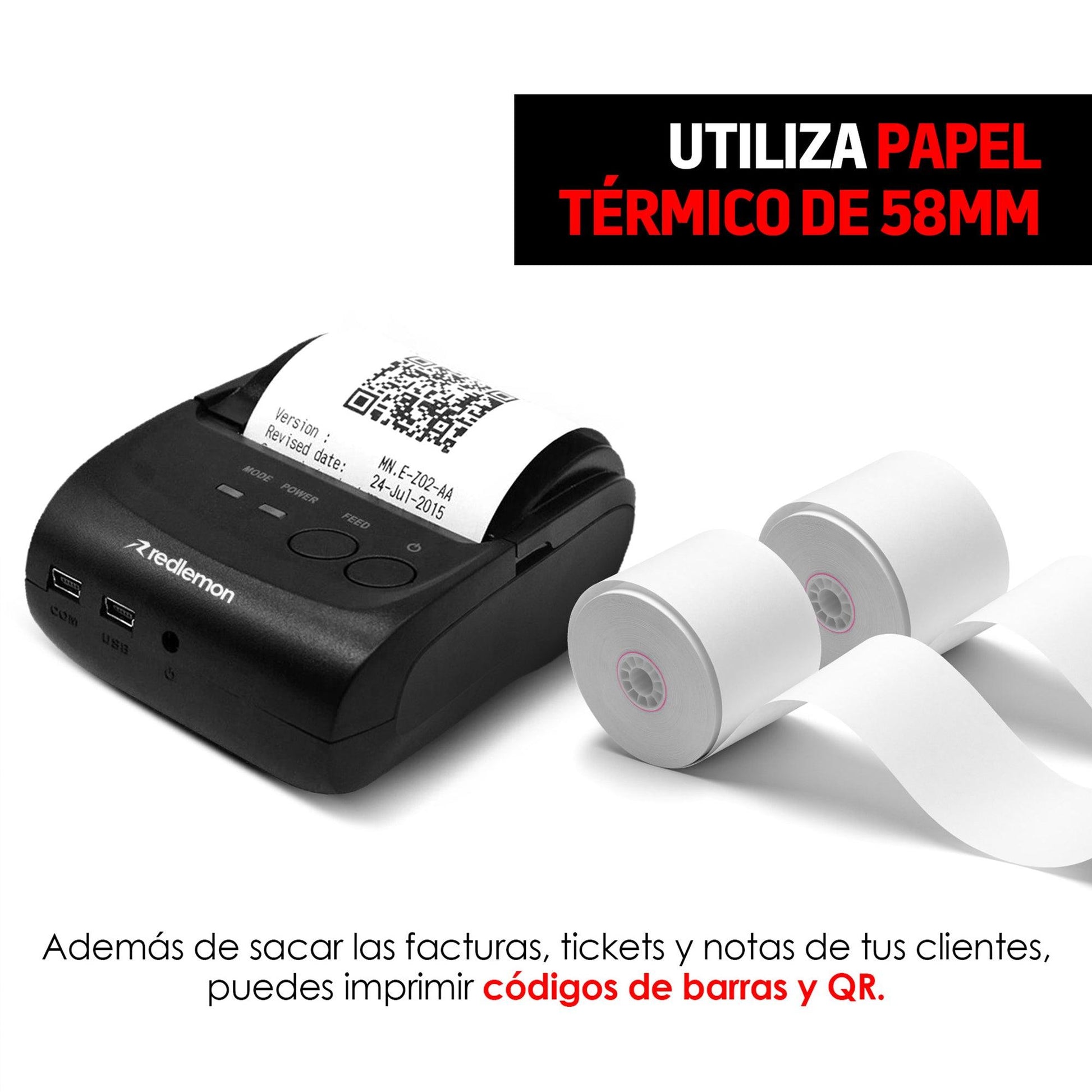 Mini Impresora Térmica Portátil Bluetooth, Inalámbrica, Para Tickets y Recibos POS PDV, 58mm - Redlemon