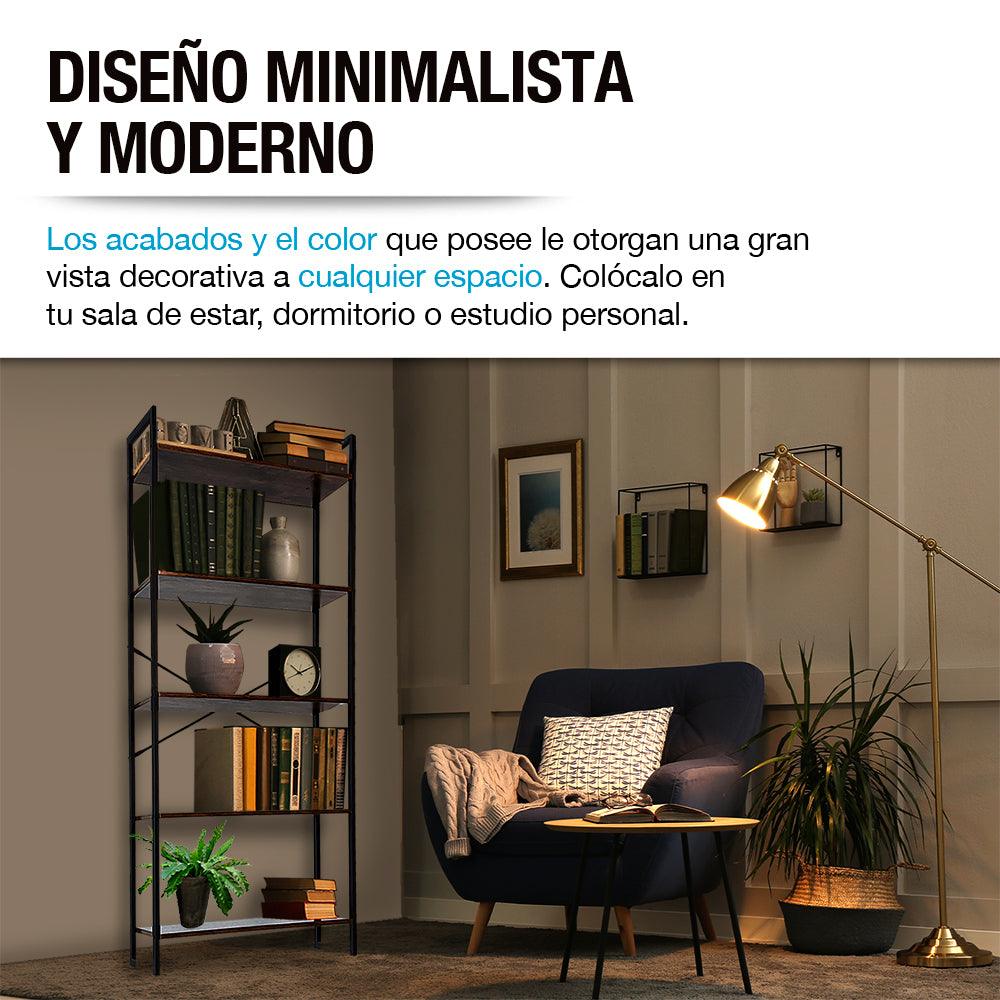 Librero Organizador Minimalista de Madera y Acero Inoxidable 5 Niveles Casa Litus - Redlemon