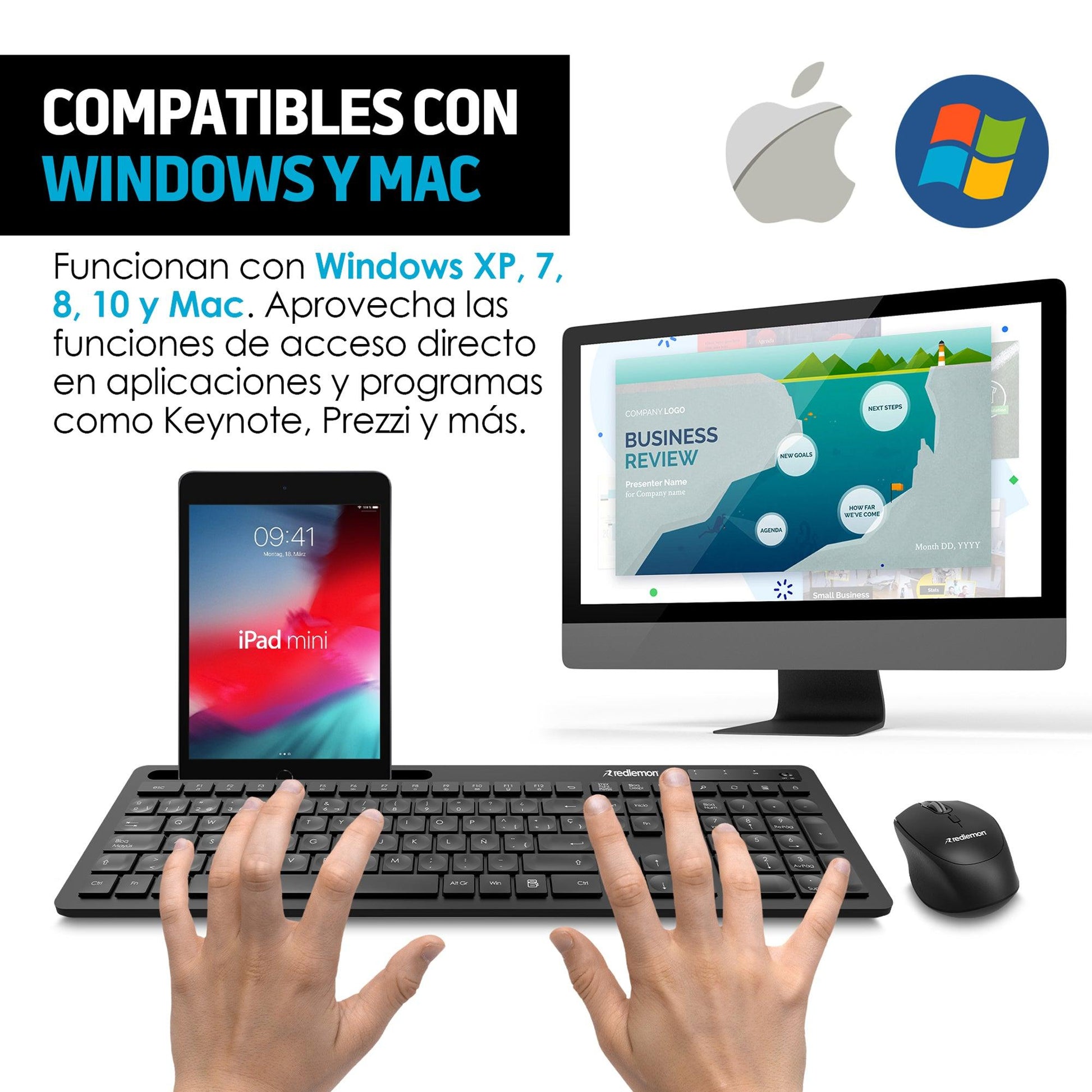 Teclado y Mouse Inalámbrico USB para Windows y Mac - Redlemon