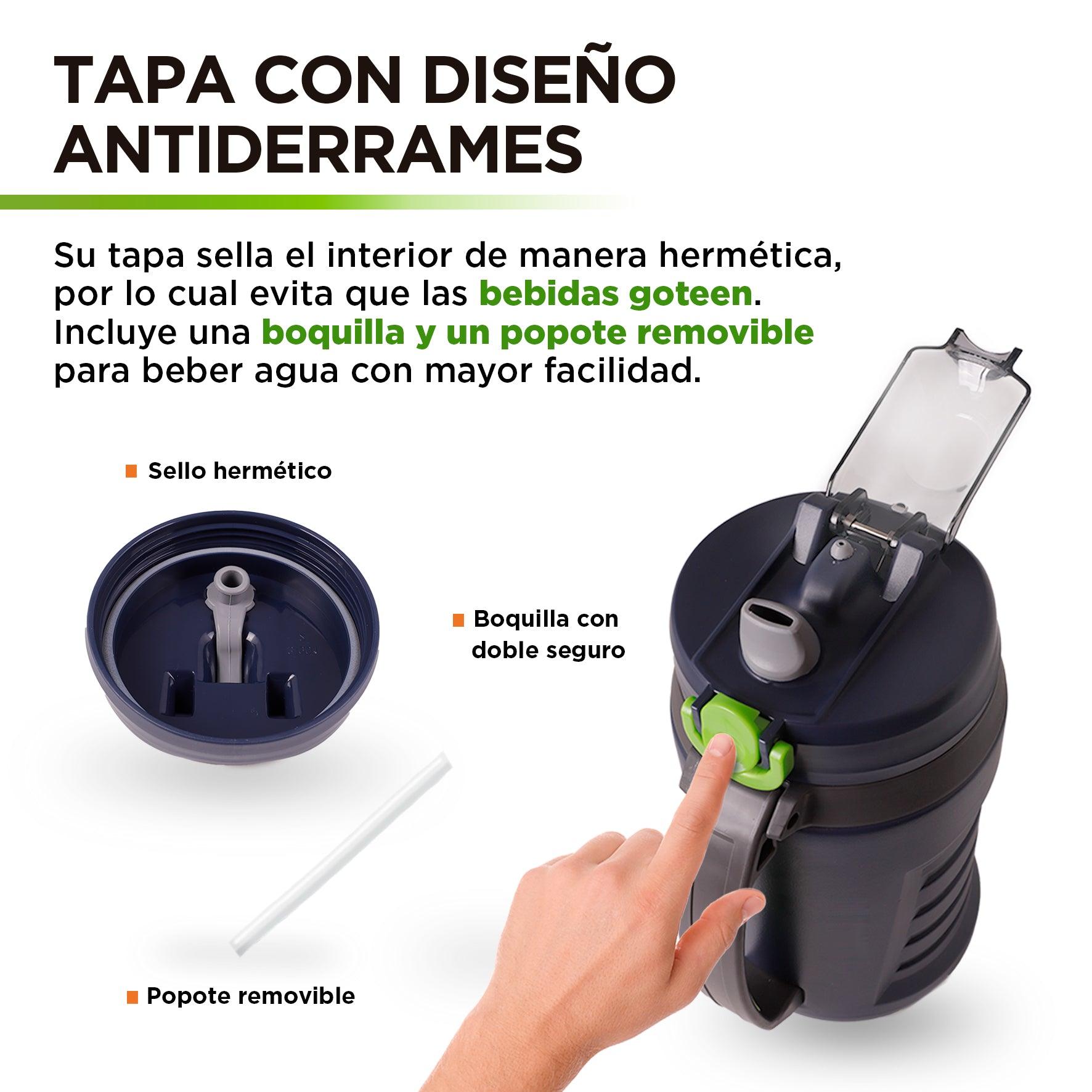 Termo de Agua 2 Litros Deportivo XL con Tapa Hermética y Popote Hikeo - Redlemon