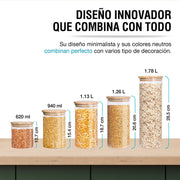 Recipientes Herméticos de Vidrio con Tapa de Bambú 5 Piezas - Redlemon