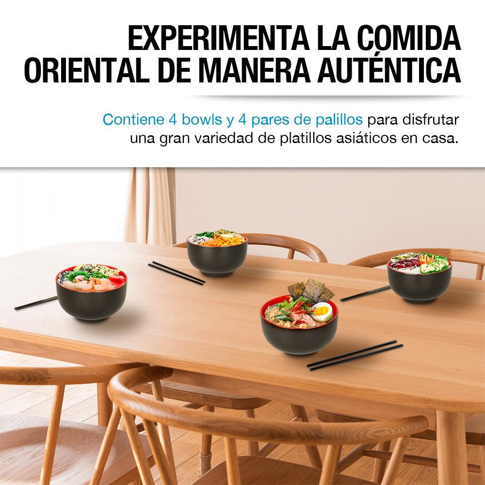 4 Platos Hondos de Cerámica para Ramen Extra Grandes con Palillos Casa Litus - Redlemon