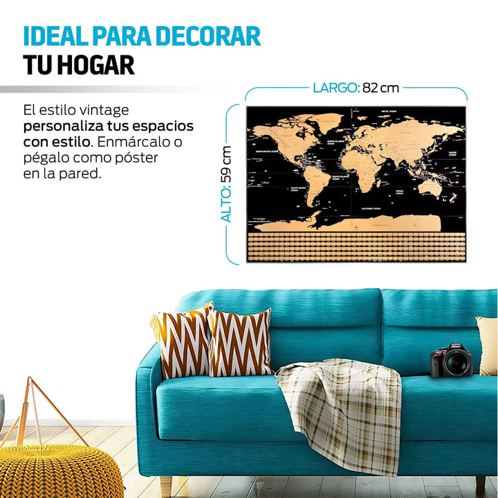 Mapa Mundial Rascable Didáctico para Pared (82 cm x 59 cm) - Redlemon