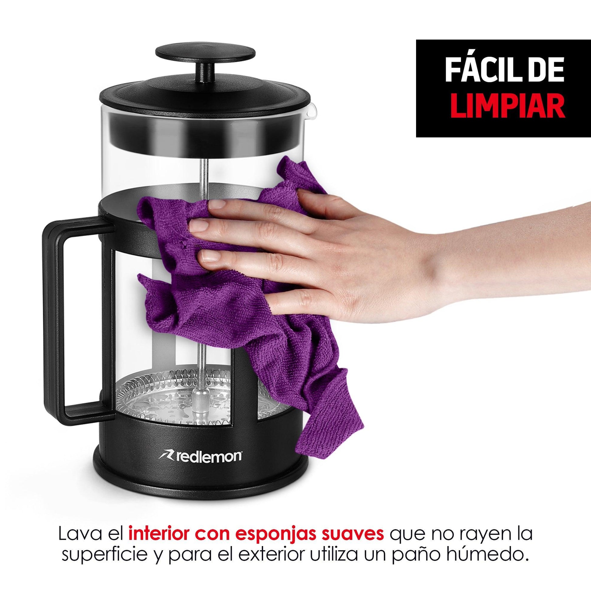 Prensa Francesa de Vidrio Émbolo para Café Y Té 1 L - Redlemon