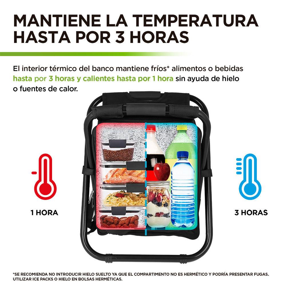 Silla Plegable Portátil tipo Mochila con Hielera de 13 Litros Banco para Pesca Hikeo - Redlemon