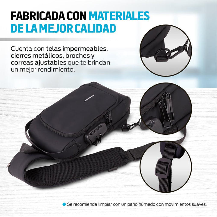 Mochila Antirrobo Mini Impermeable Crossbody con Puerto USB - Redlemon