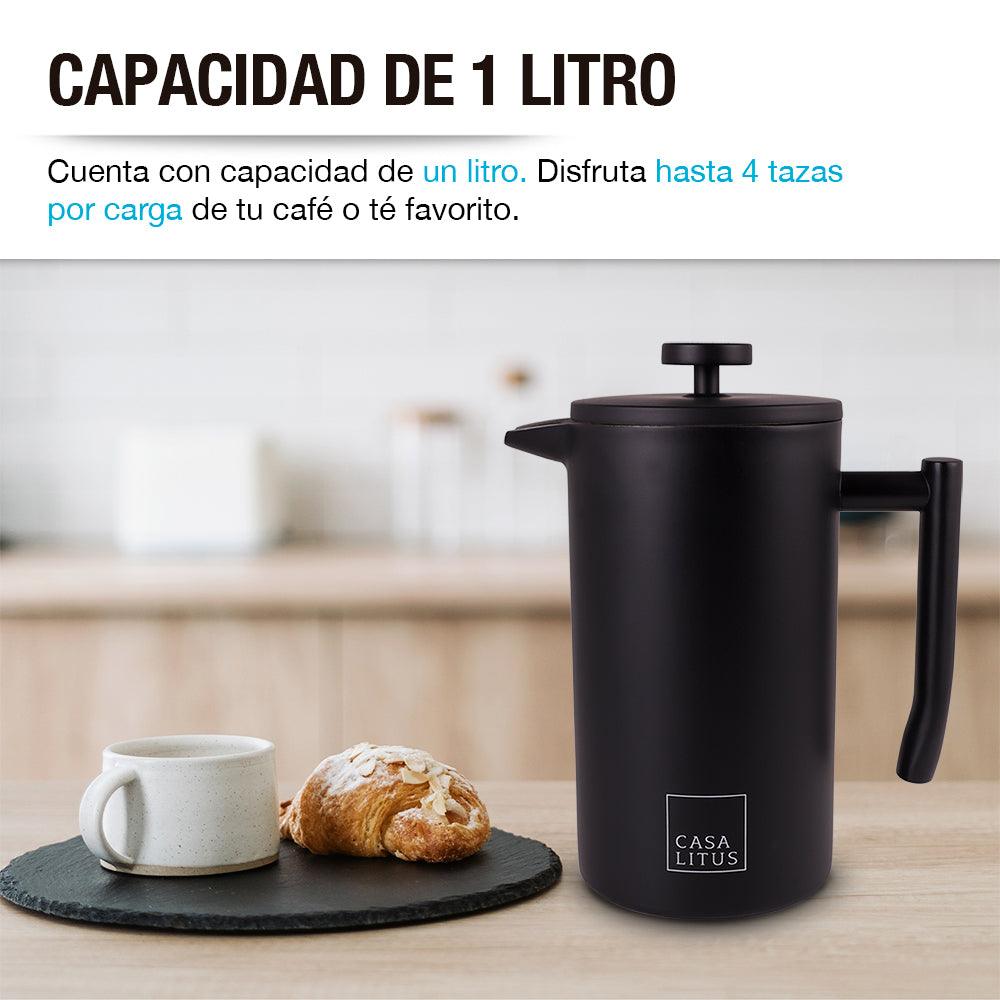 Prensa Francesa de Acero Inoxidable Doble Pared 1 Litro Casa Litus - Redlemon