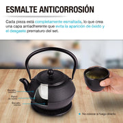 Tetera Japonesa de Hierro Fundido con Tazas, Infusor y Salvamanteles - Redlemon