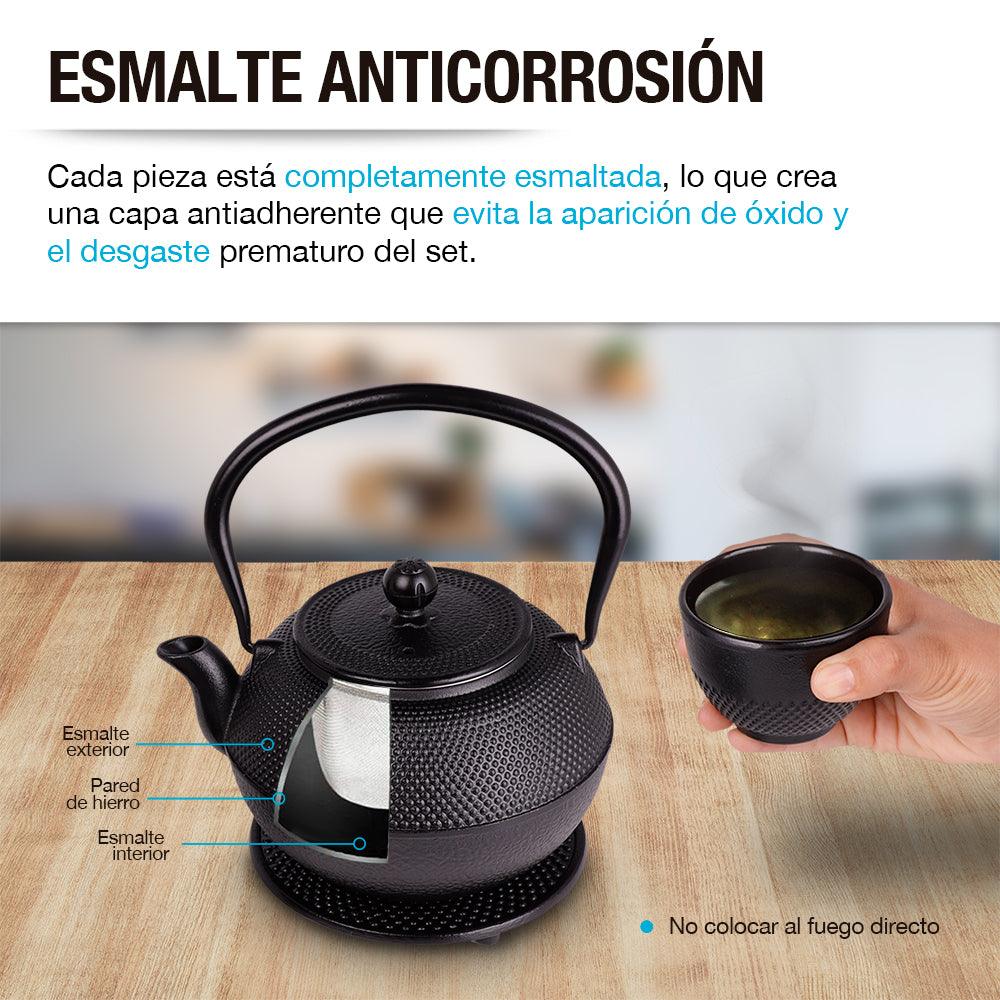 Tetera Japonesa de Hierro Fundido con Tazas, Infusor y Salvamanteles - Redlemon