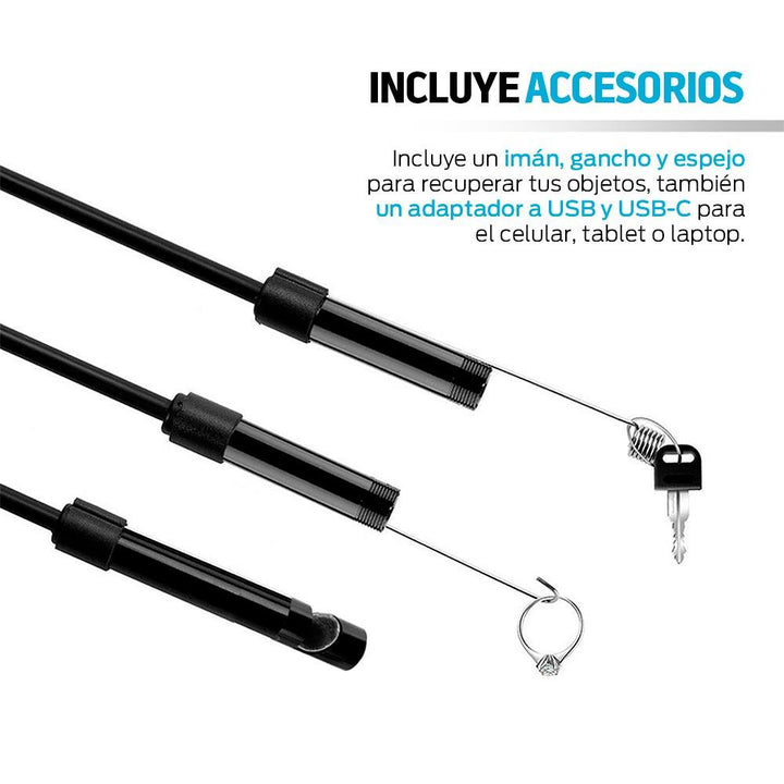 Cámara Endoscopio para Celular USB, USB-C y Micro USB (1m) - Redlemon