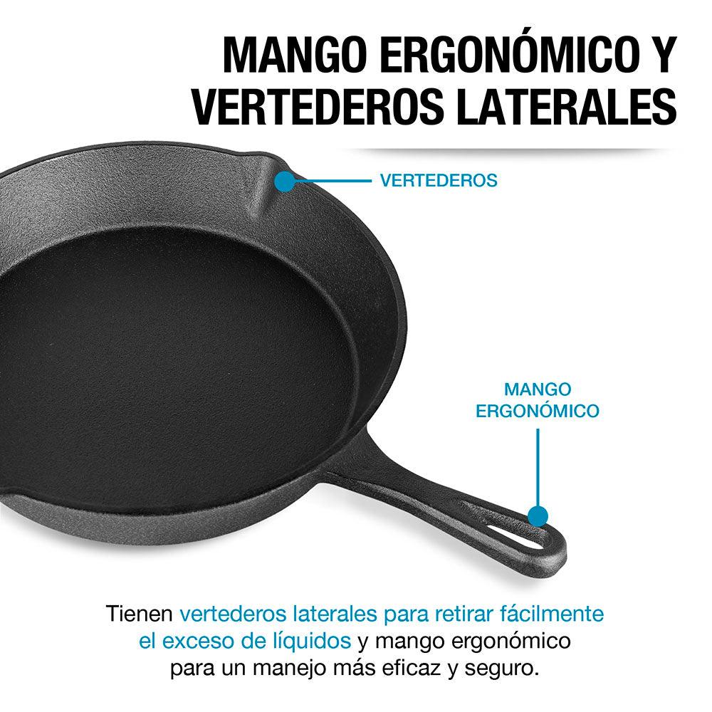 Set de 3 Sartenes de Hierro Fundido Antiadherente para Cocina - Redlemon