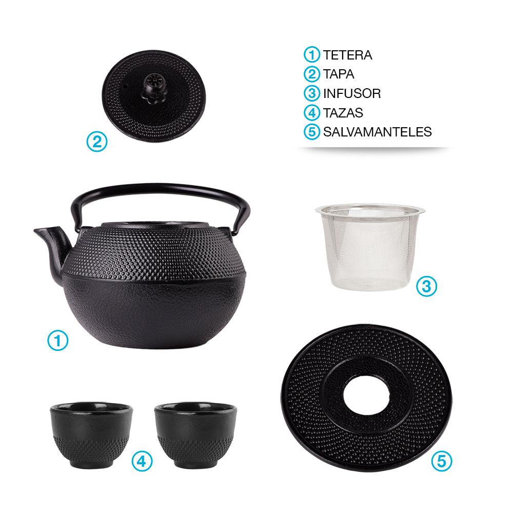 Tetera Japonesa de Hierro Fundido con Tazas, Infusor y Salvamanteles - Redlemon