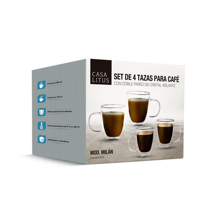 Tazas para Café de Doble Pared Térmica 4Pz 330ml y 140ml - Redlemon