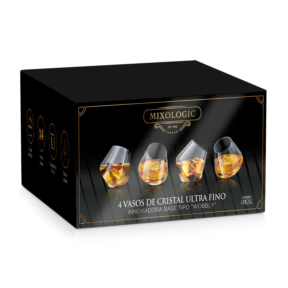 Vasos de Vidrio para Whisky Inclinados 4 Pz (325 ml) Redlemon Technology México