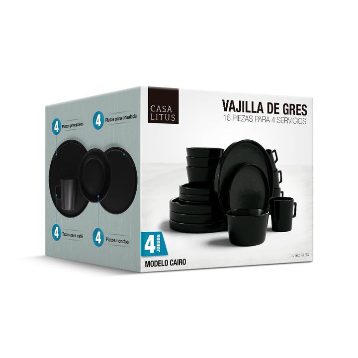Vajilla para Cocina de Gres para 4 Personas (16 Piezas) - Redlemon