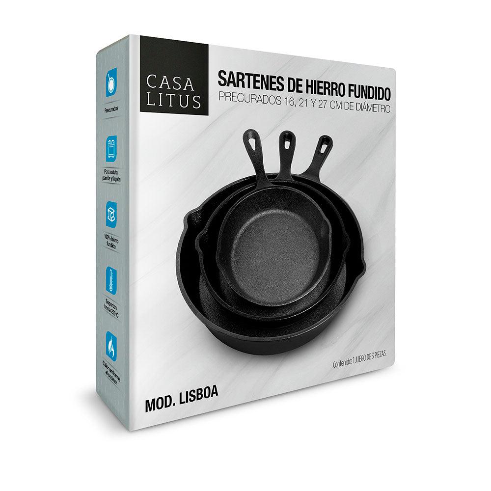 Set de 3 Sartenes de Hierro Fundido Antiadherente para Cocina - Redlemon