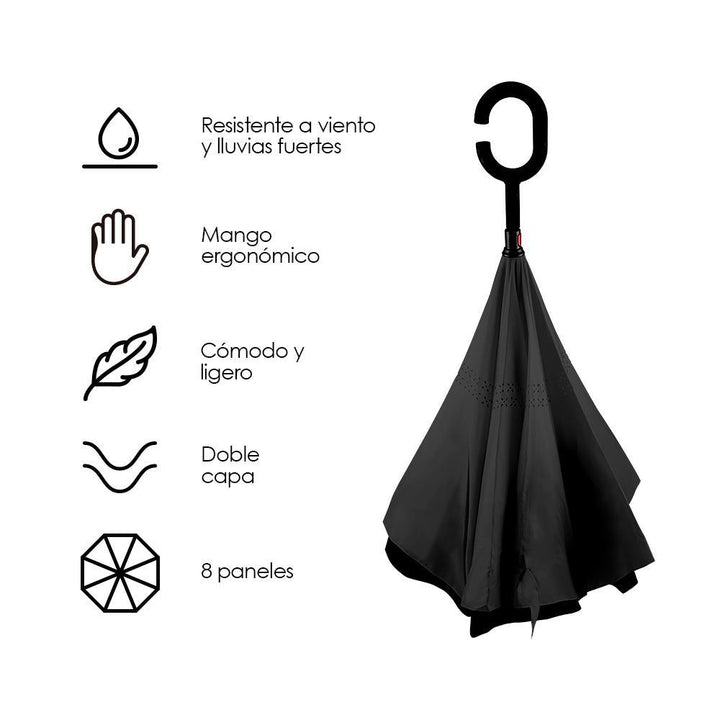 Paraguas Invertido Doble Refuerzo Sombrilla Resistente - Redlemon