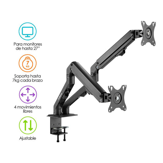 Soporte Hidráulico para 2 Monitores de Hasta 27” Ajustable - Redlemon