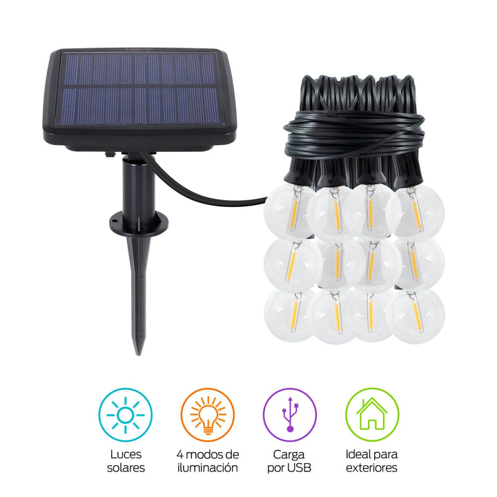 Serie de 12 Luces LED para Exteriores de Carga Solar 5.72m - Redlemon