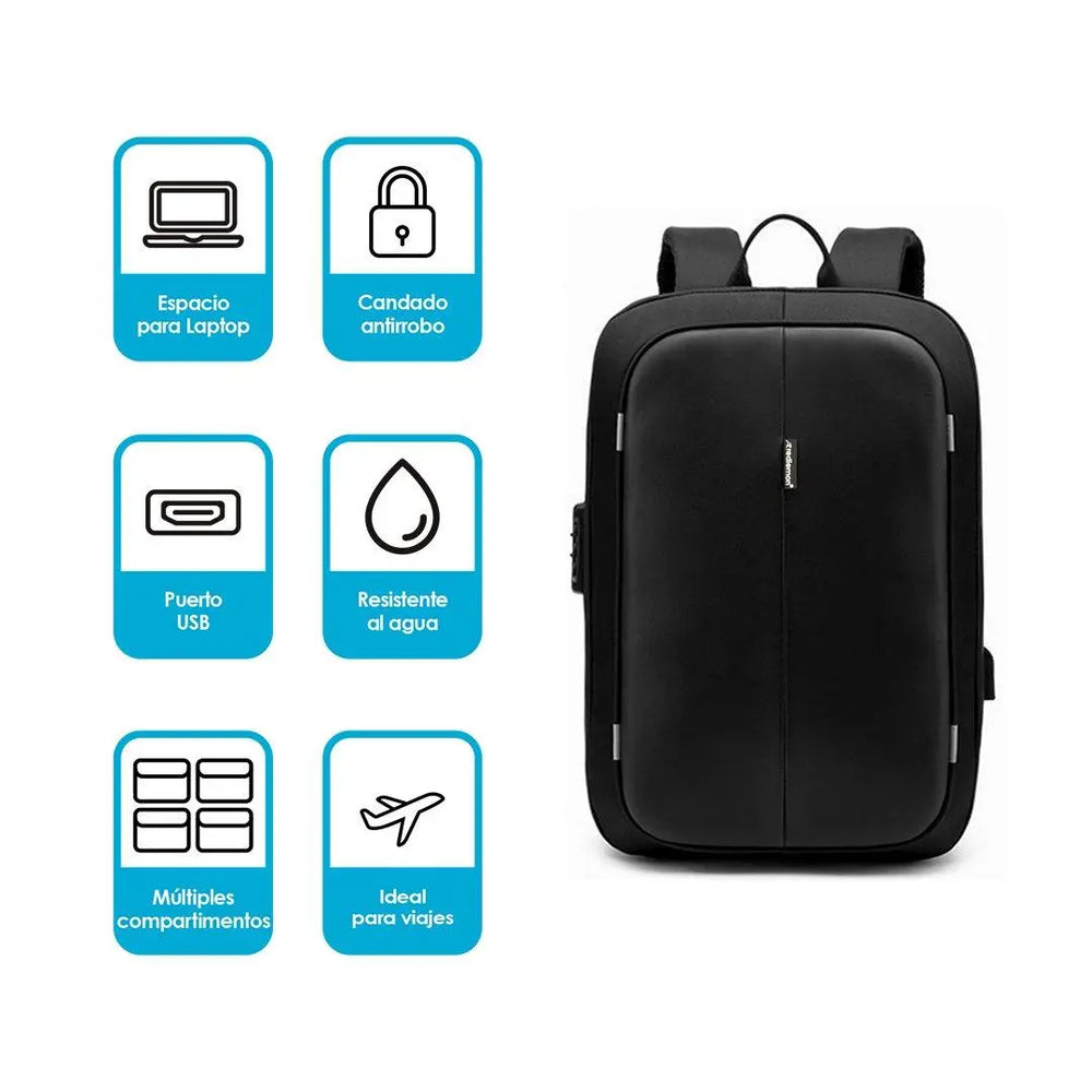Mochila Antirrobo Impermeable Lujo Candado Laptop - Redlemon