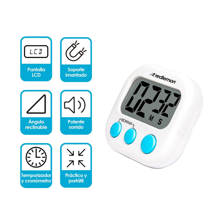 Temporizador Digital de Cocina Pantalla LCD Timer - Redlemon