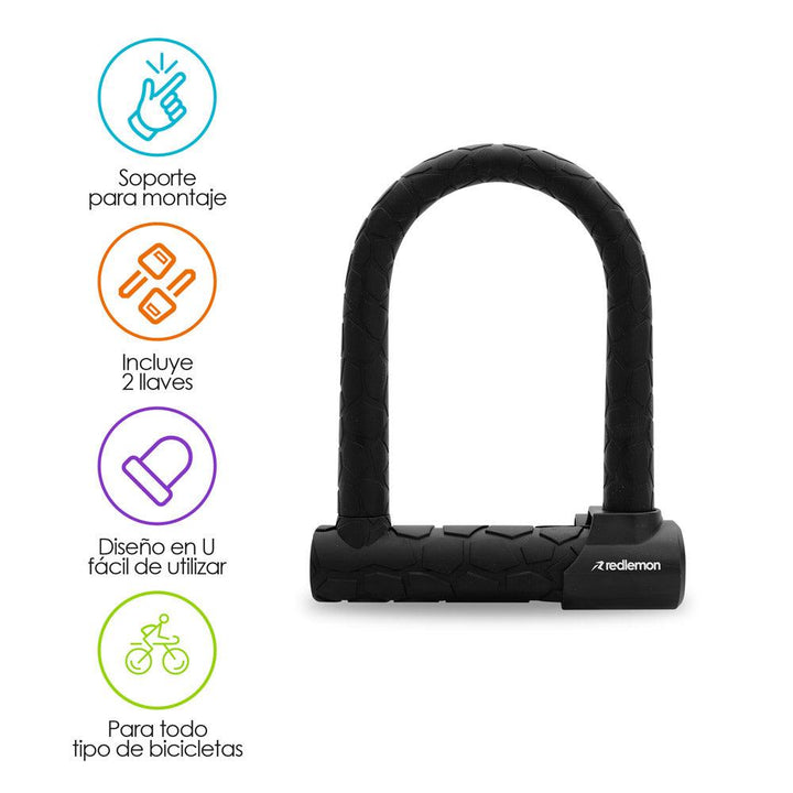 Candado para Bicicleta Premium en U Ultra Reforzado Contra Agua - Redlemon