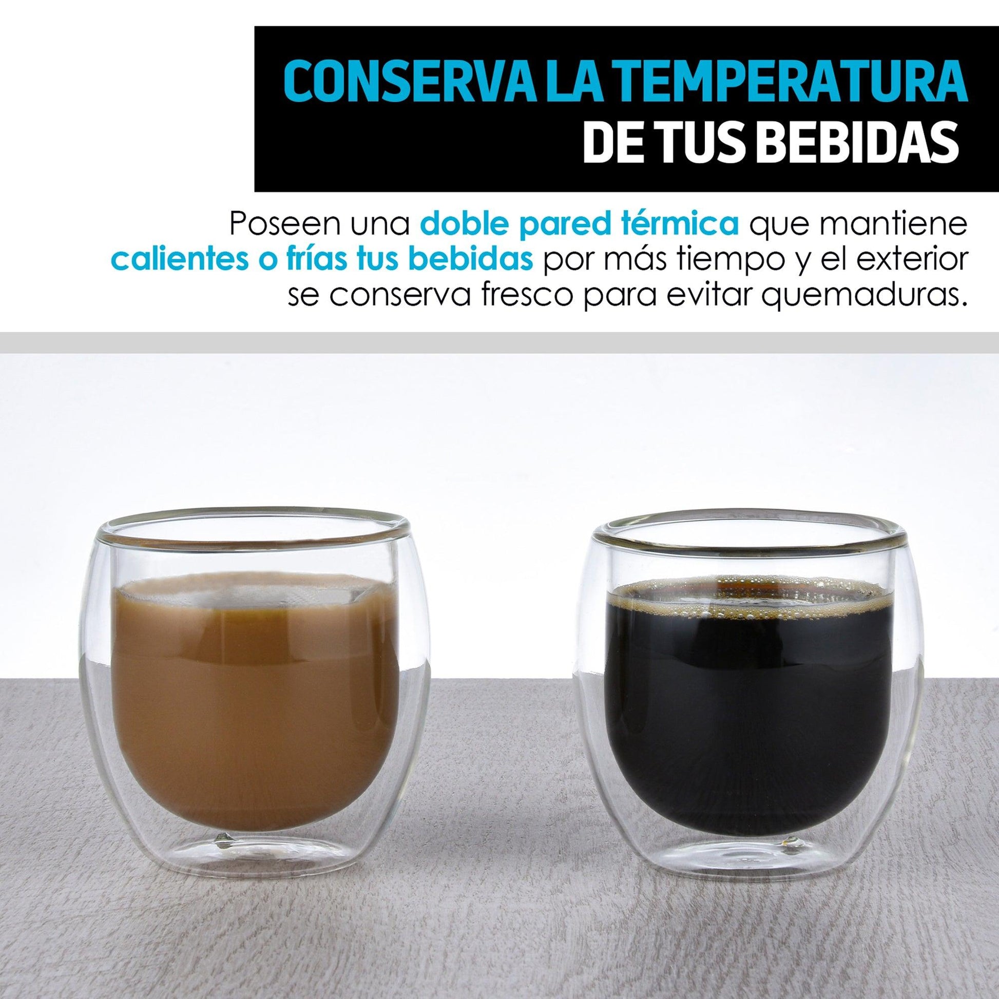 Vasos de Vidrio con Doble Pared para Café o Vino (4 Piezas) - Redlemon